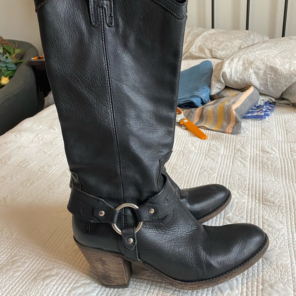 Frye Black Leather Harness Boots - Picture 9 of 9